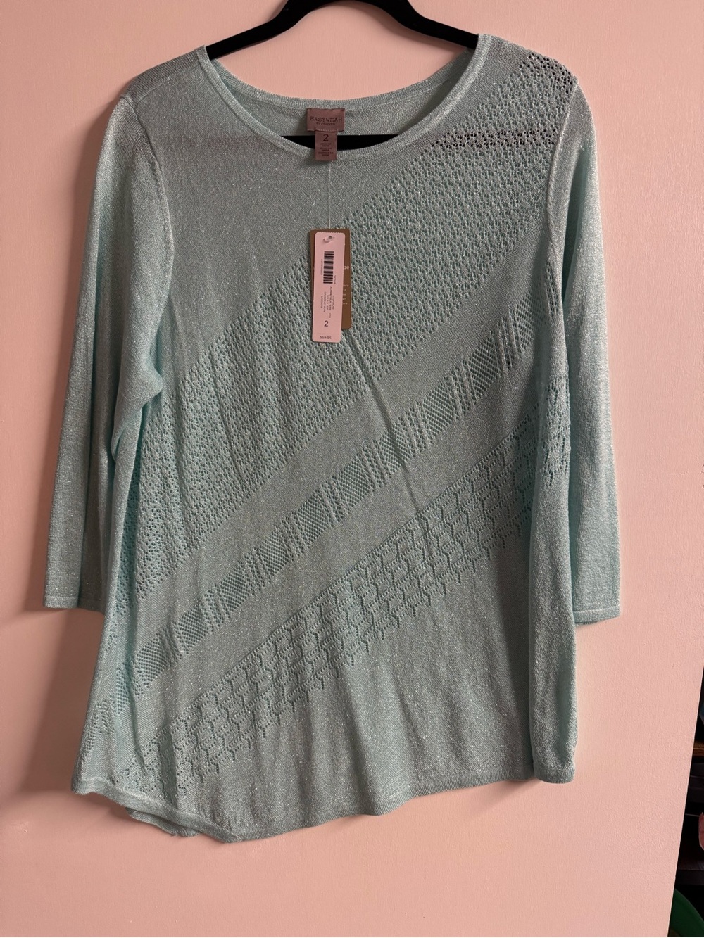 Chico's Easy wear Light Mint Green Textured Diagonal Knit Long Sleeve Top